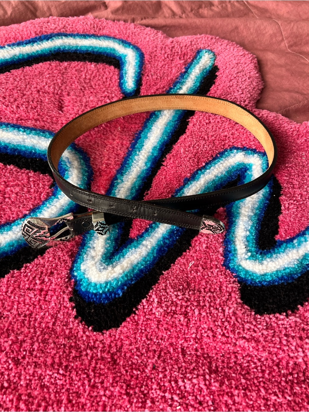 Nocona Black Leather Skinny Belt with Decorative Silver-Tone Tips